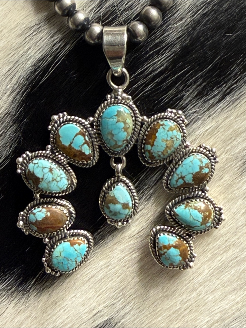 Turquoise Squash Blossom Pendant Necklace Mine 8 (Necklace NOT included) - Picture 3 of 7